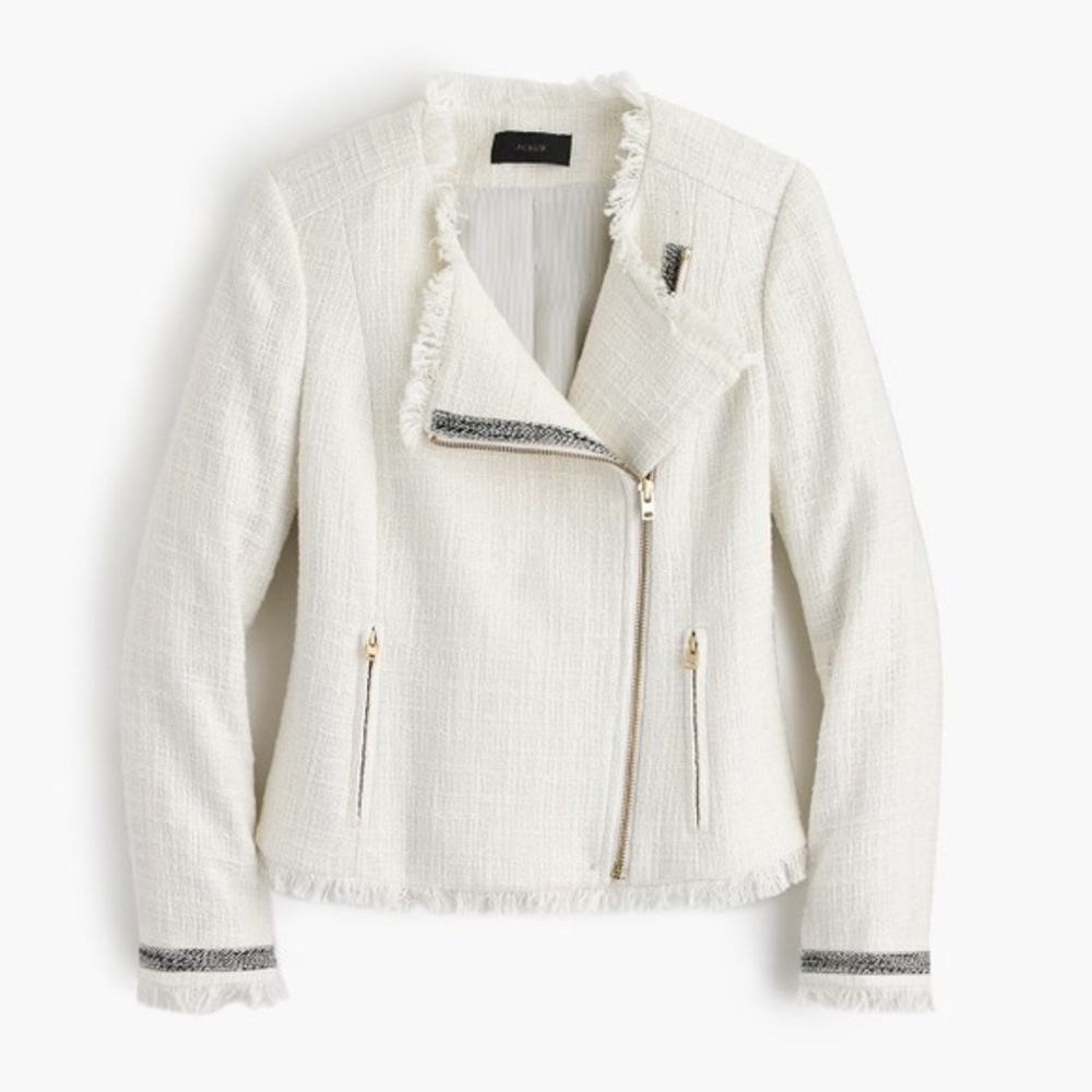 J Crew Tweed Motorcycle Jacket w. Fringe